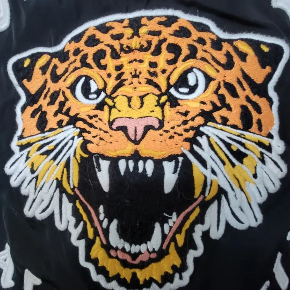 Hollister Tiger Embroidered Hooded Bomber Jacket Varsity Black